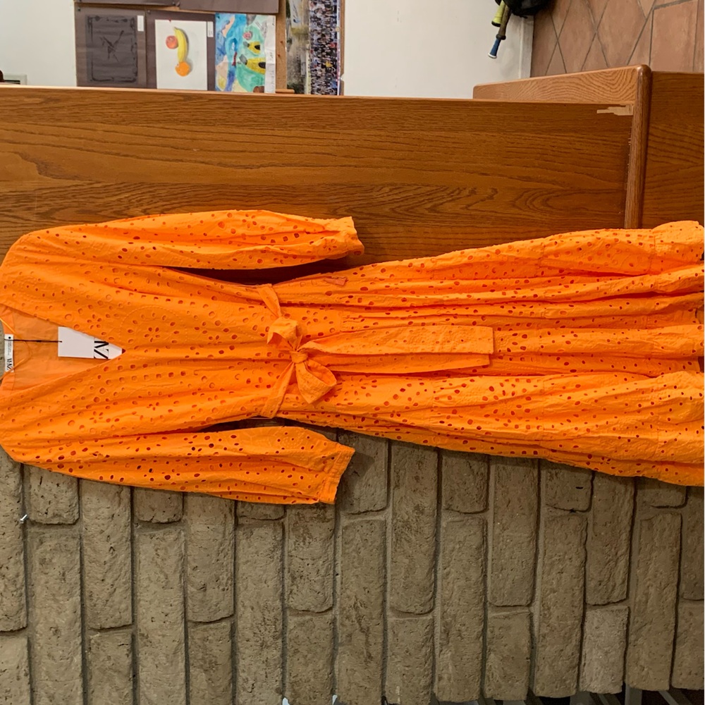 Zara Vibrant Orange Eyelet Dress